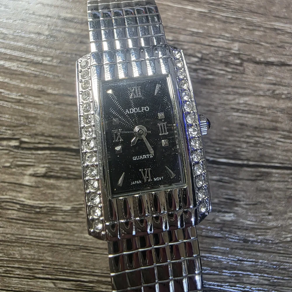 Adolfo Silver Watch with Crystal Accents